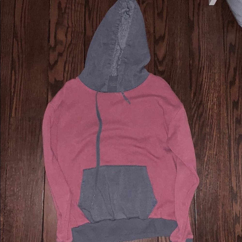 Red and Blue hoodie.